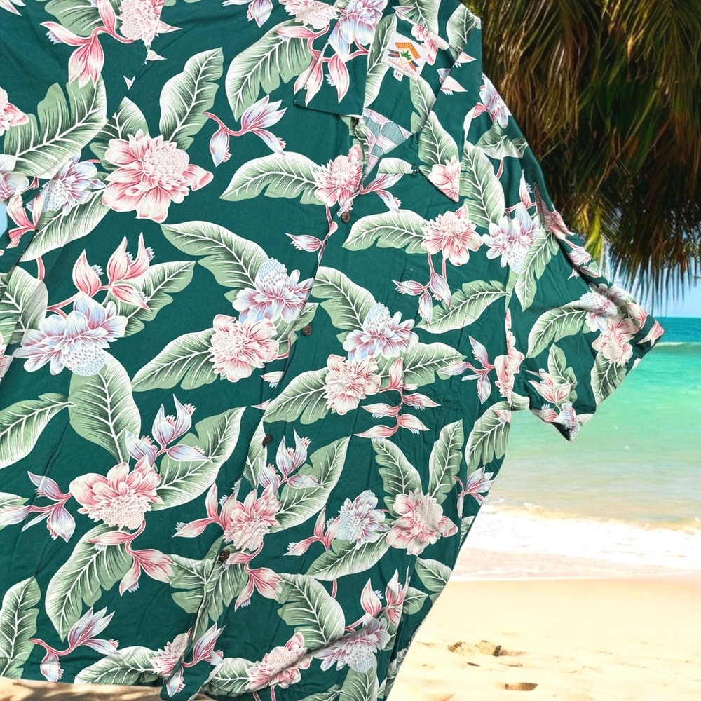 Vintage Pineapple Juice Shirt Mens XXL Green 100% Rayon Hawaiian Aloha Camp VTG - Picture 1 of 9